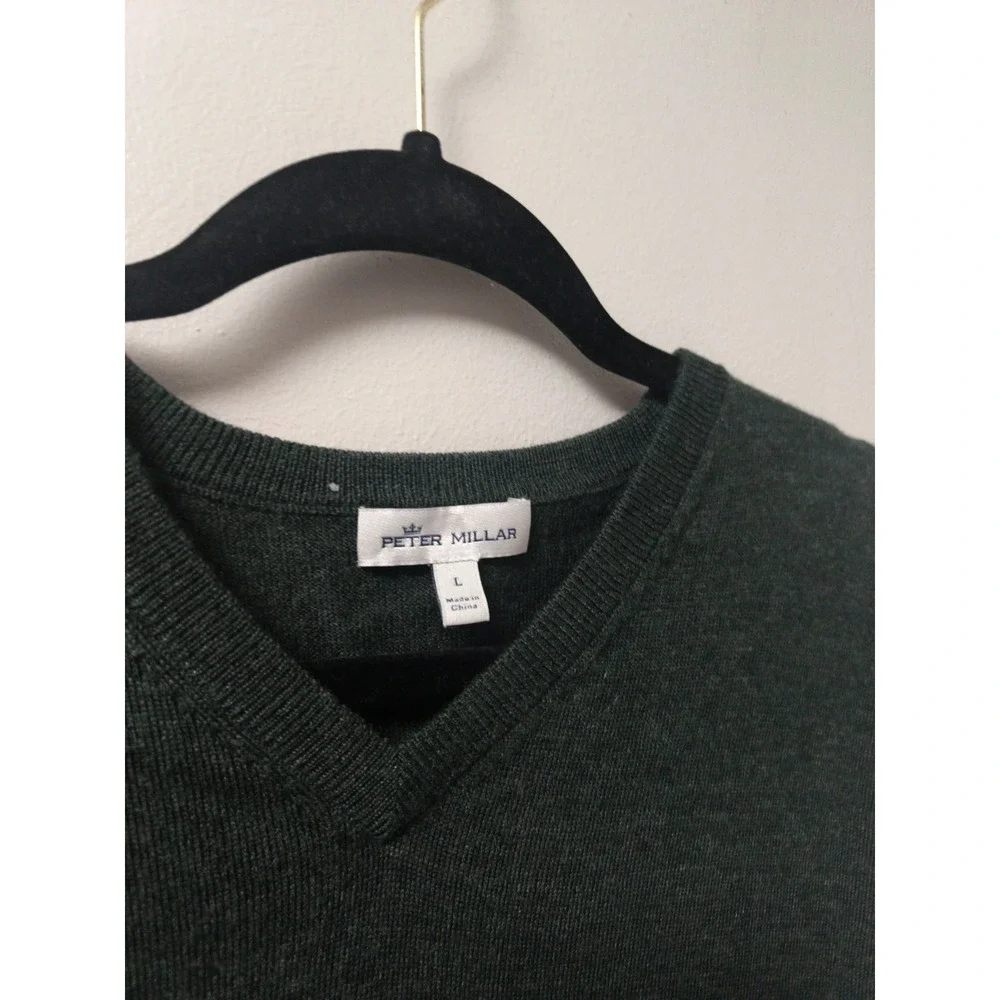 Peter Millar Vest Men's Large Green V-Neck Merino Wool Pullover